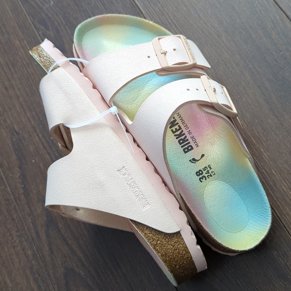Birkenstock ARIZONA VEGAN Slide Sandals In OMBRE LIGHT ROSE - Picture 5 of 11